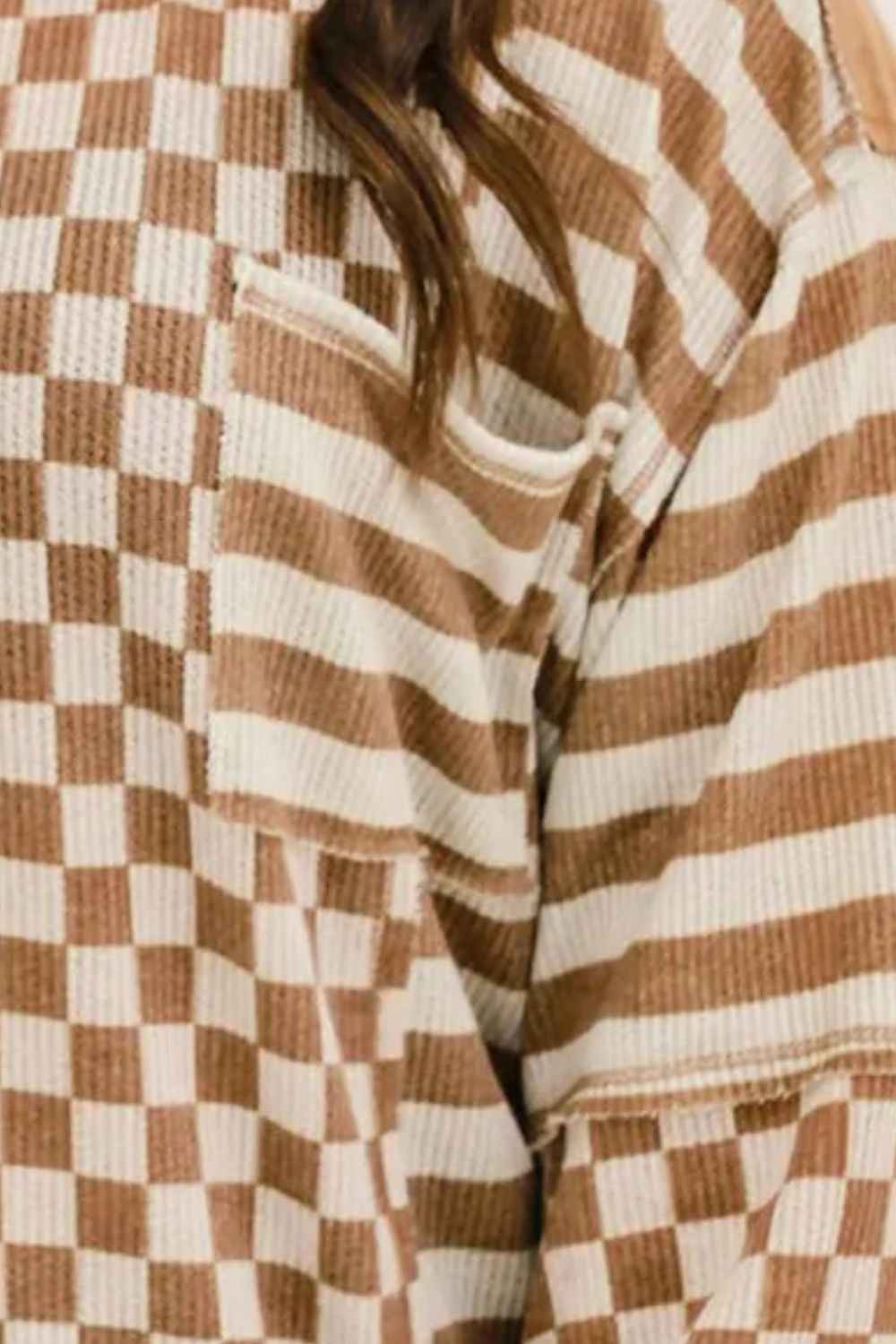 Plus Size Stripes & Checker Round Neck Long Sleeve Top - Damned Threads