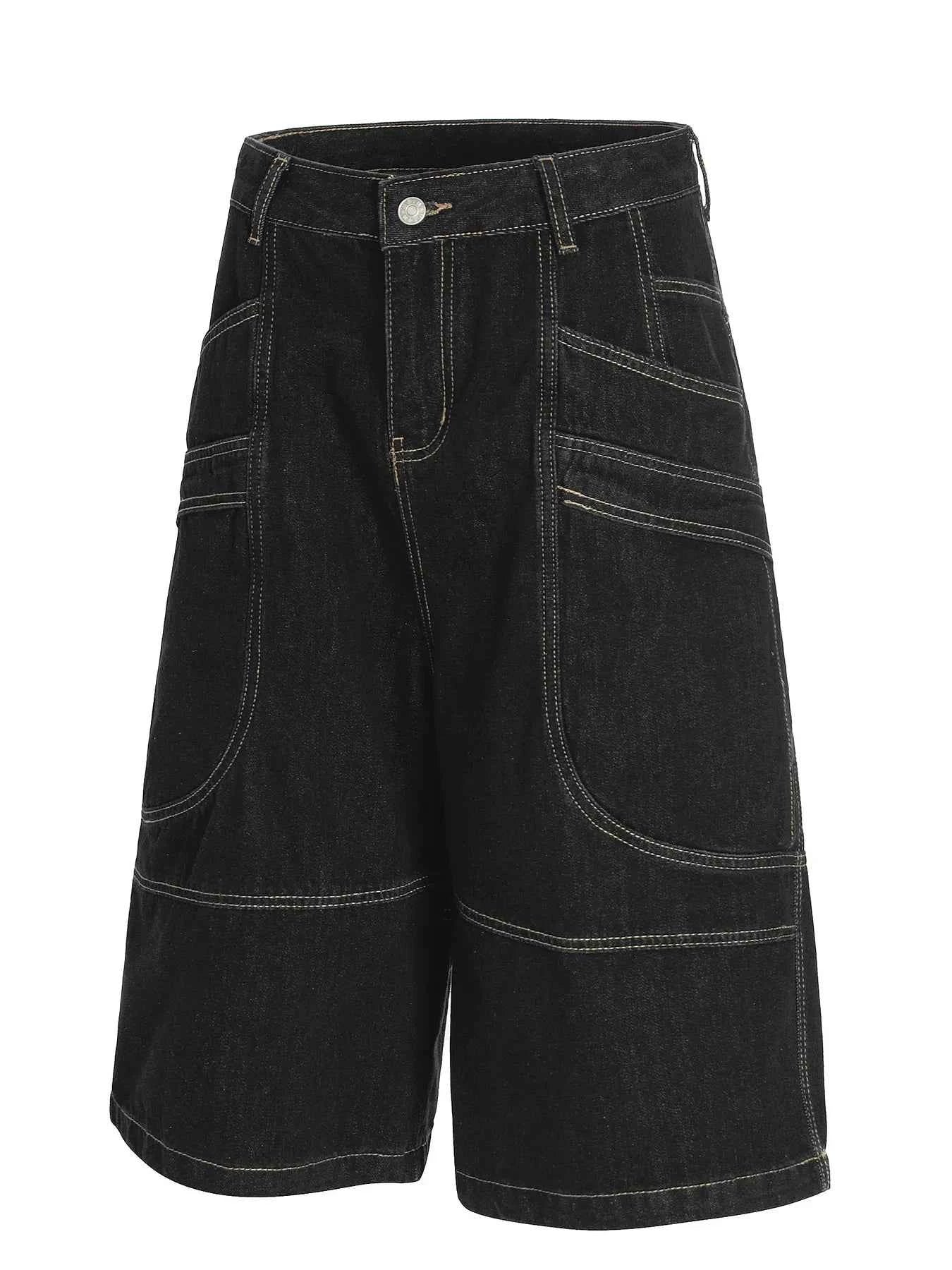 Men's Wide-Leg Denim Shorts with Contrast Stitching
