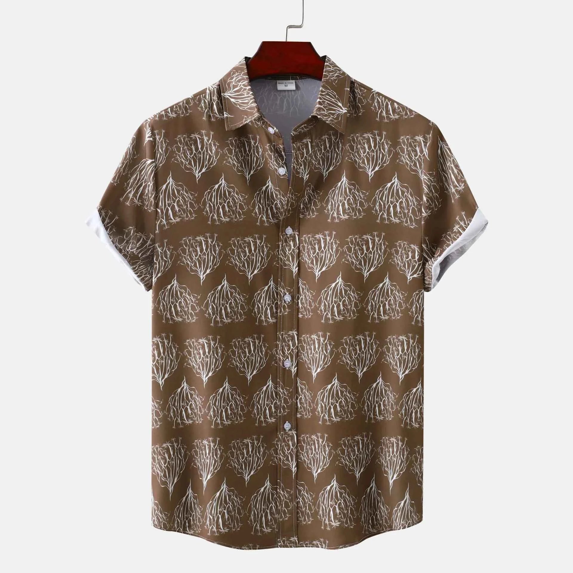 Men's Plus Size Printed Short Sleeve Button Down Shirt