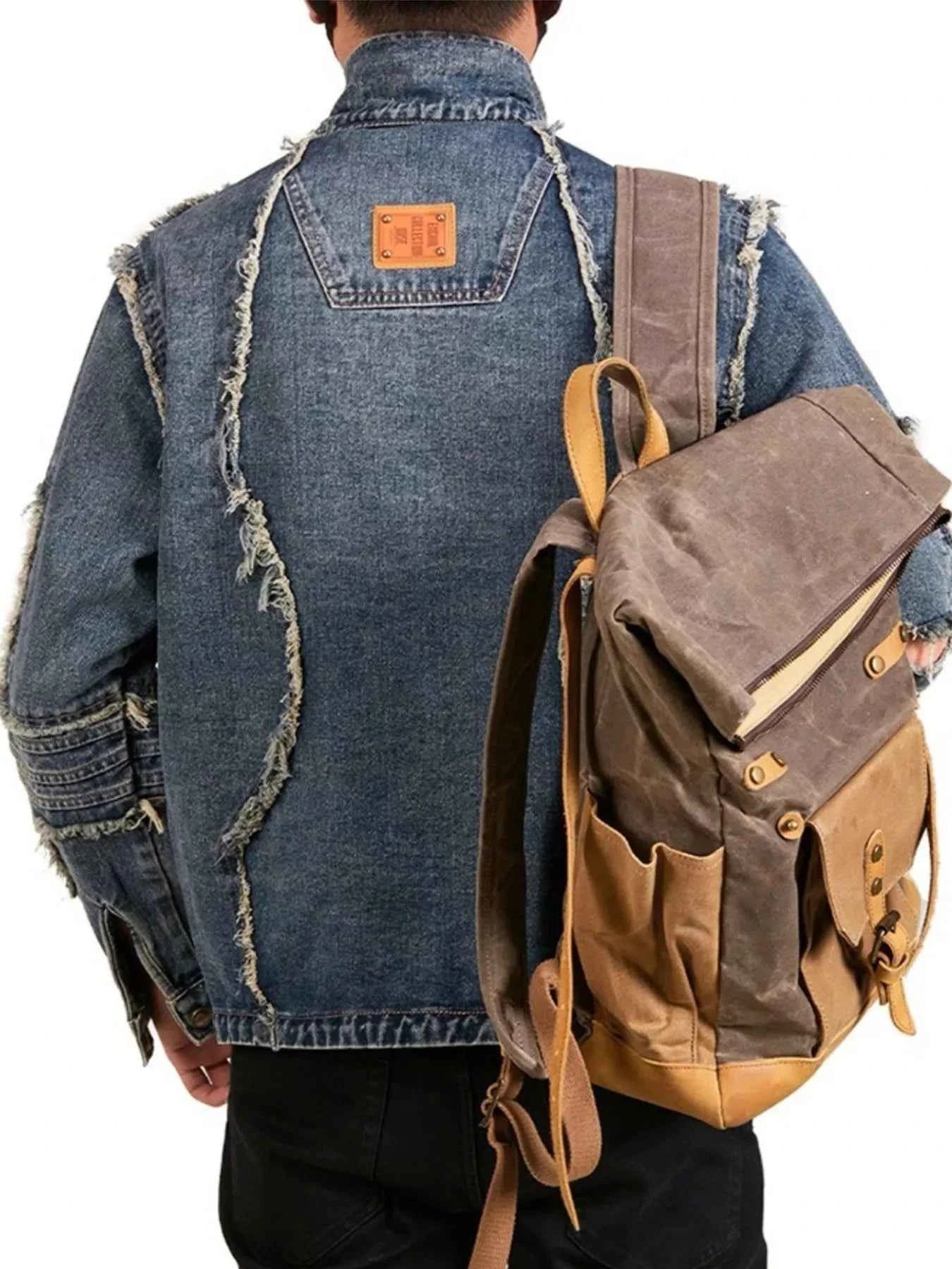 Men's Plus Size Studded Denim Jacket with Frayed Details