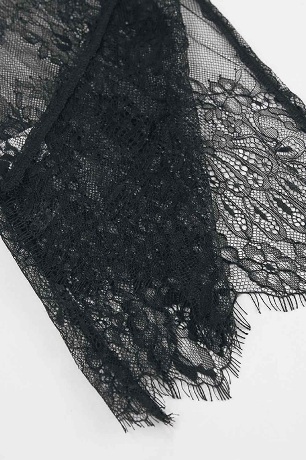 Fringe Round Neck Long Sleeve Lace Sheer Top - Damned Threads