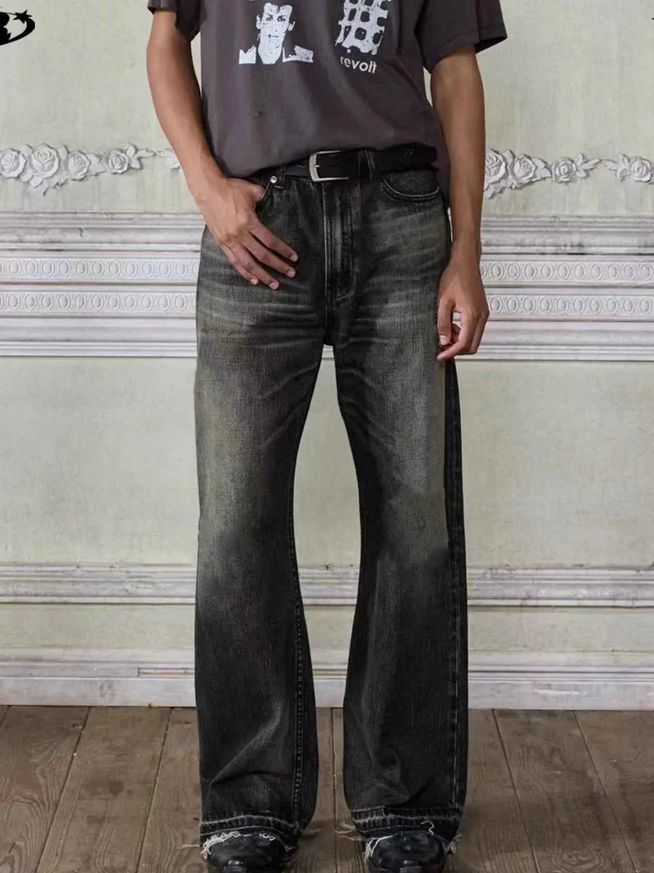 Men's Vintage Washed Frayed Hem Jeans