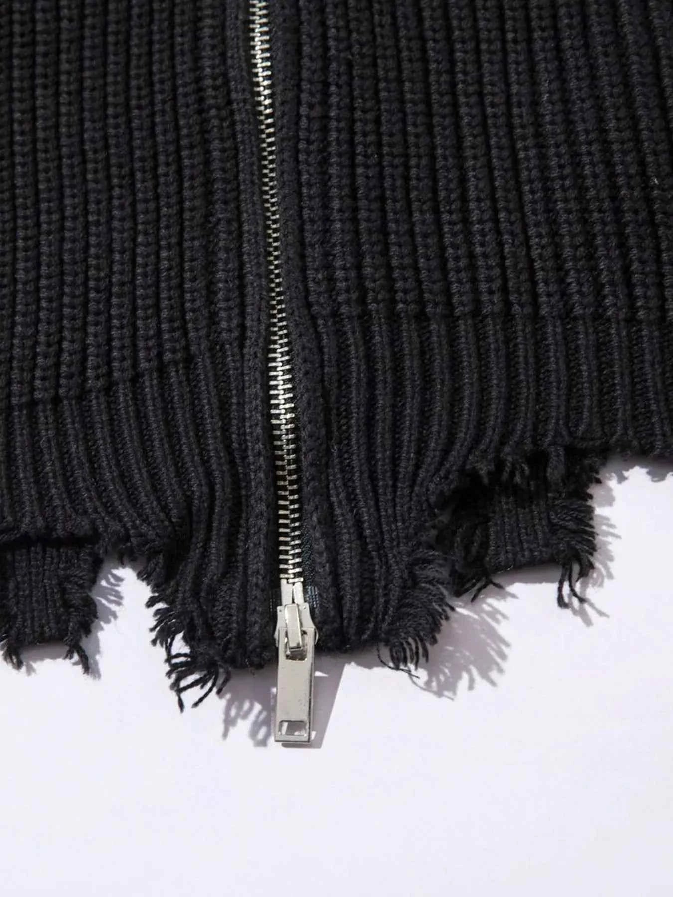 Men's Raw Hem Zip Up Cardigan