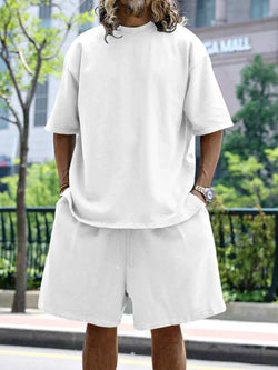 Men's Full Size Round Neck Short Sleeve Top and Shorts Set Plus Size