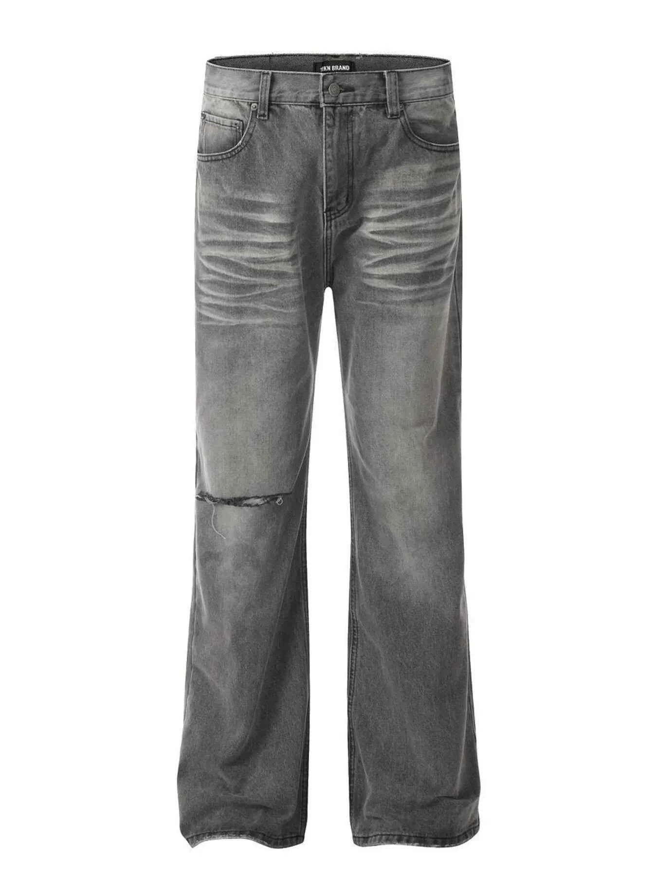 Men's Vintage Washed Distressed Wide-Leg Jeans
