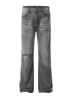 Men's Vintage Washed Distressed Wide-Leg Jeans