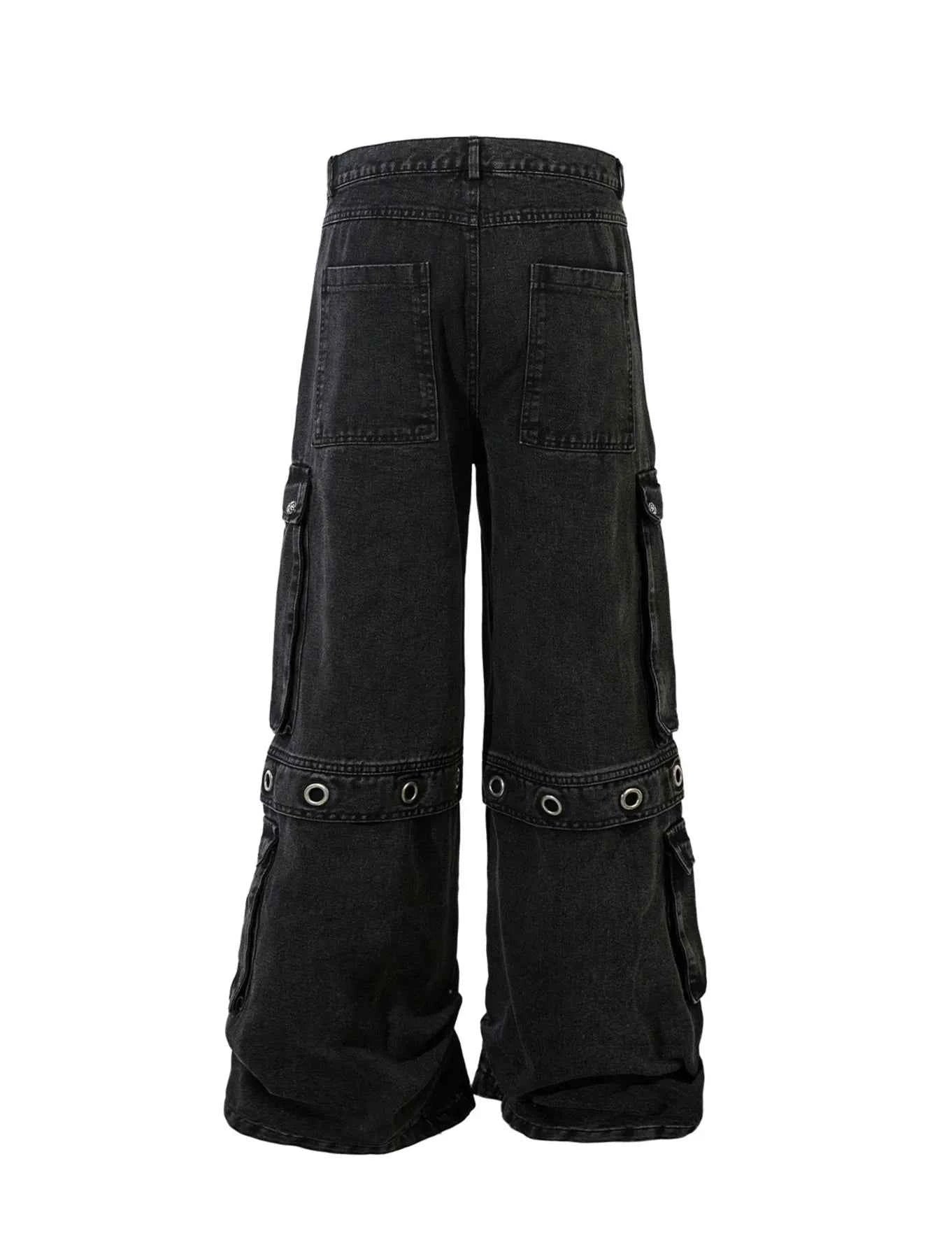 Men's Wide Leg Cargo Denim Jeans with Multi Pockets
