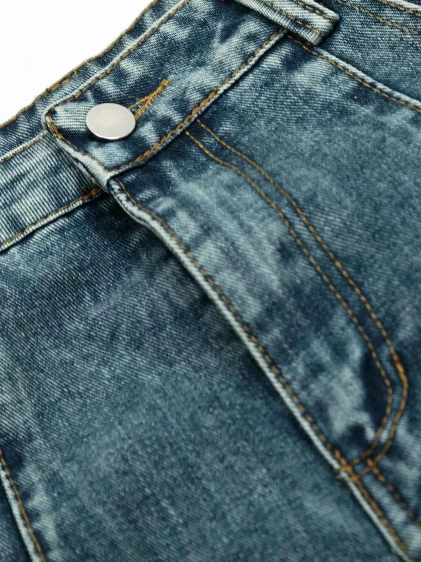 Men's Washed Curved Jeans with Side Stripe Detail