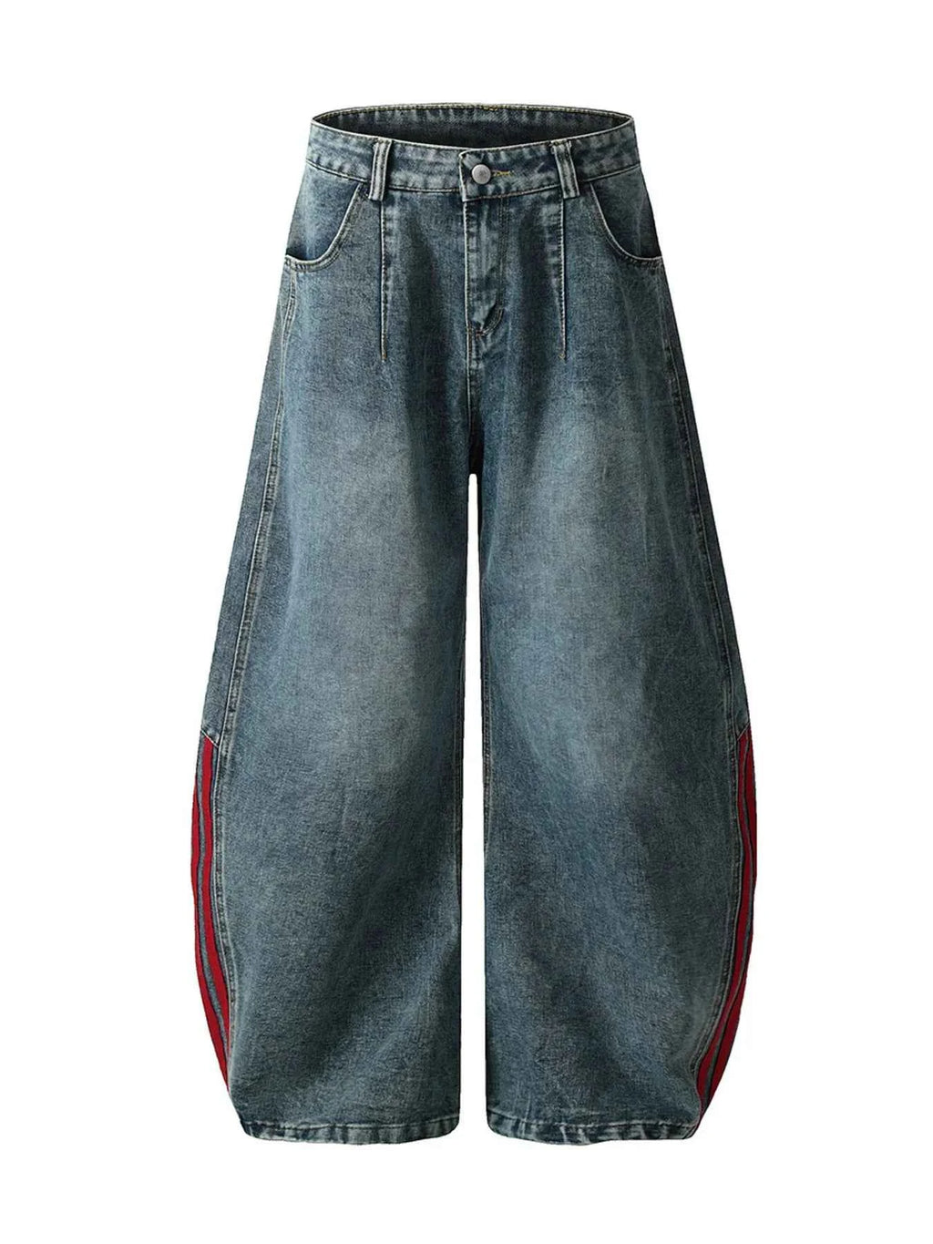 Men's Washed Curved Jeans with Side Stripe Detail