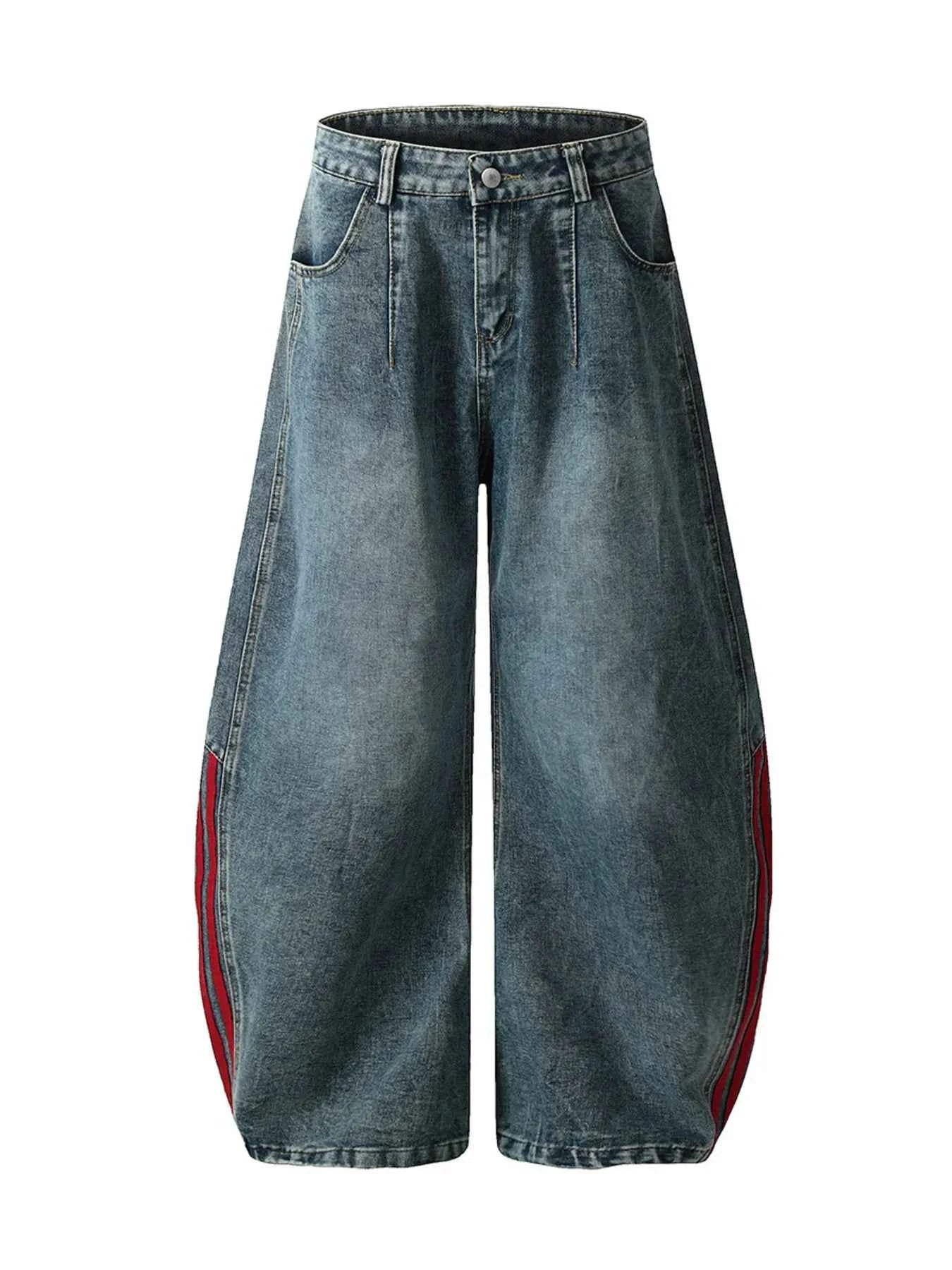 Men's Washed Curved Jeans with Side Stripe Detail