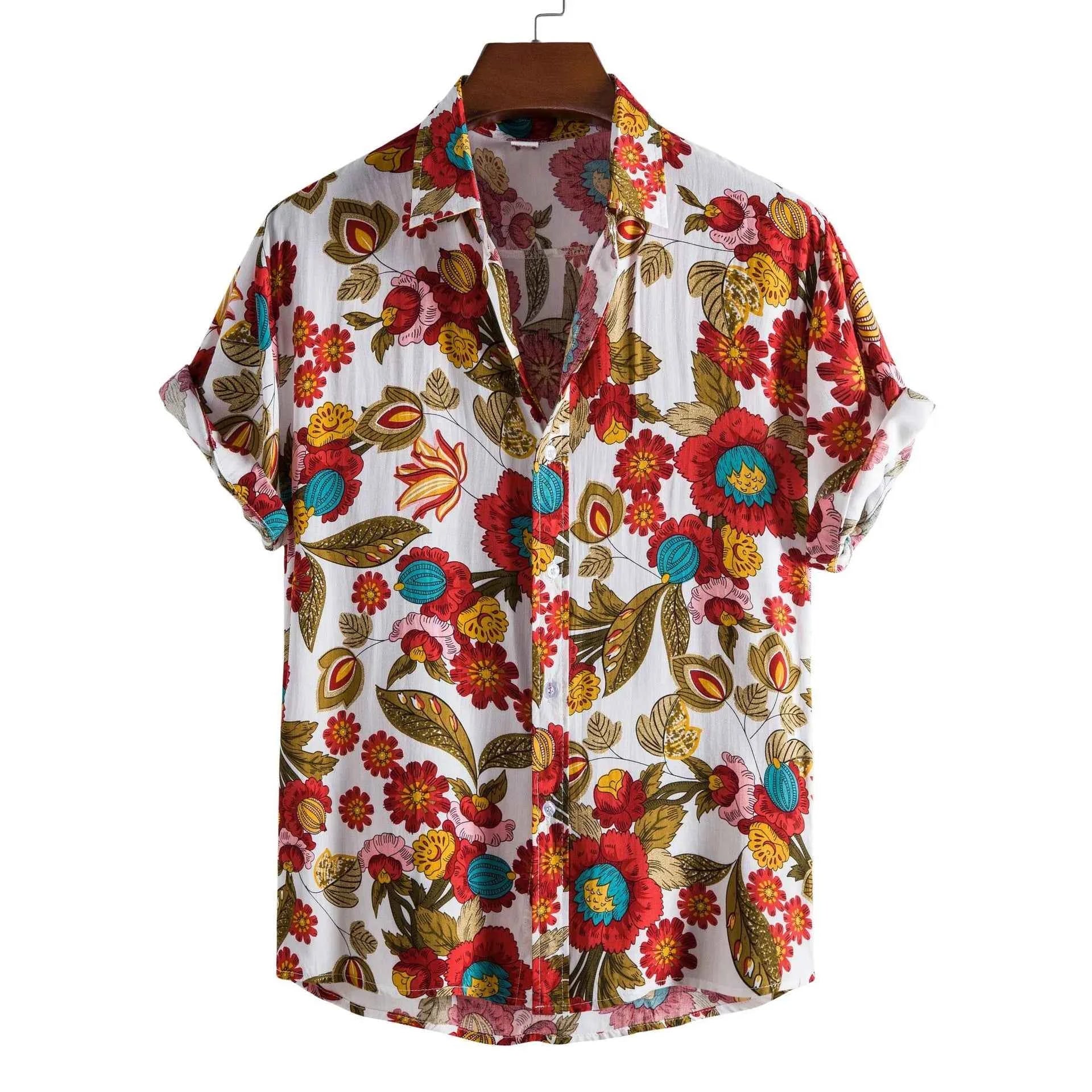 Men's Plus Size Floral Print Short Sleeve Hawaiian Shirt