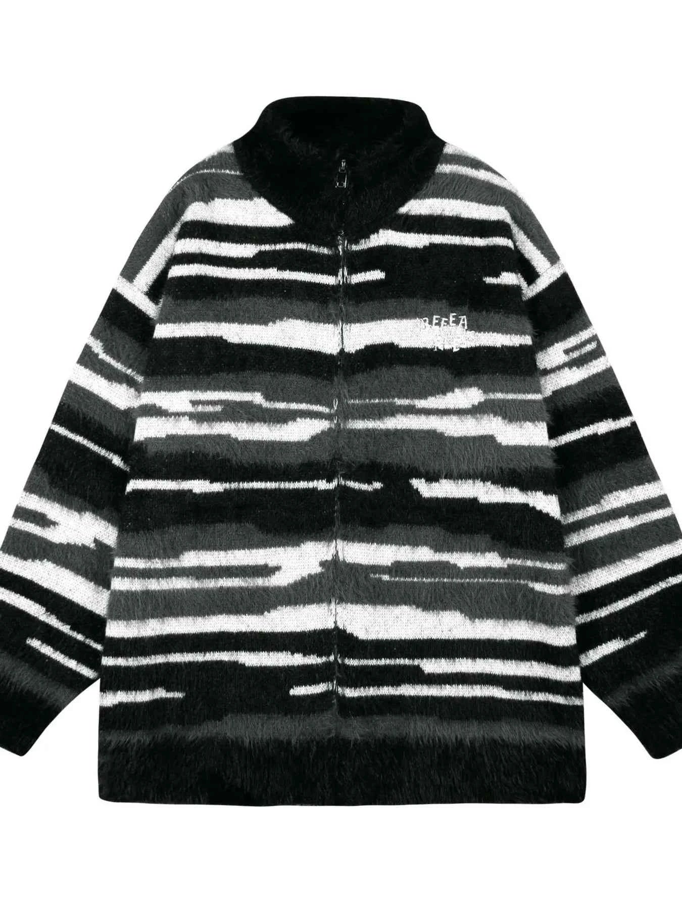 Men's Striped Fuzzy Zip-Up Cardigan