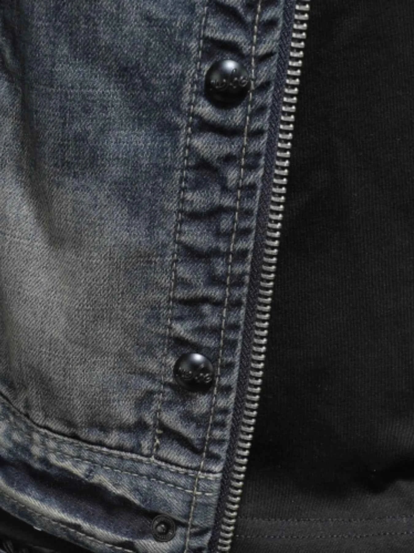 Men's Plus Size Washed Zip Up Denim Jacket with Chest Pockets