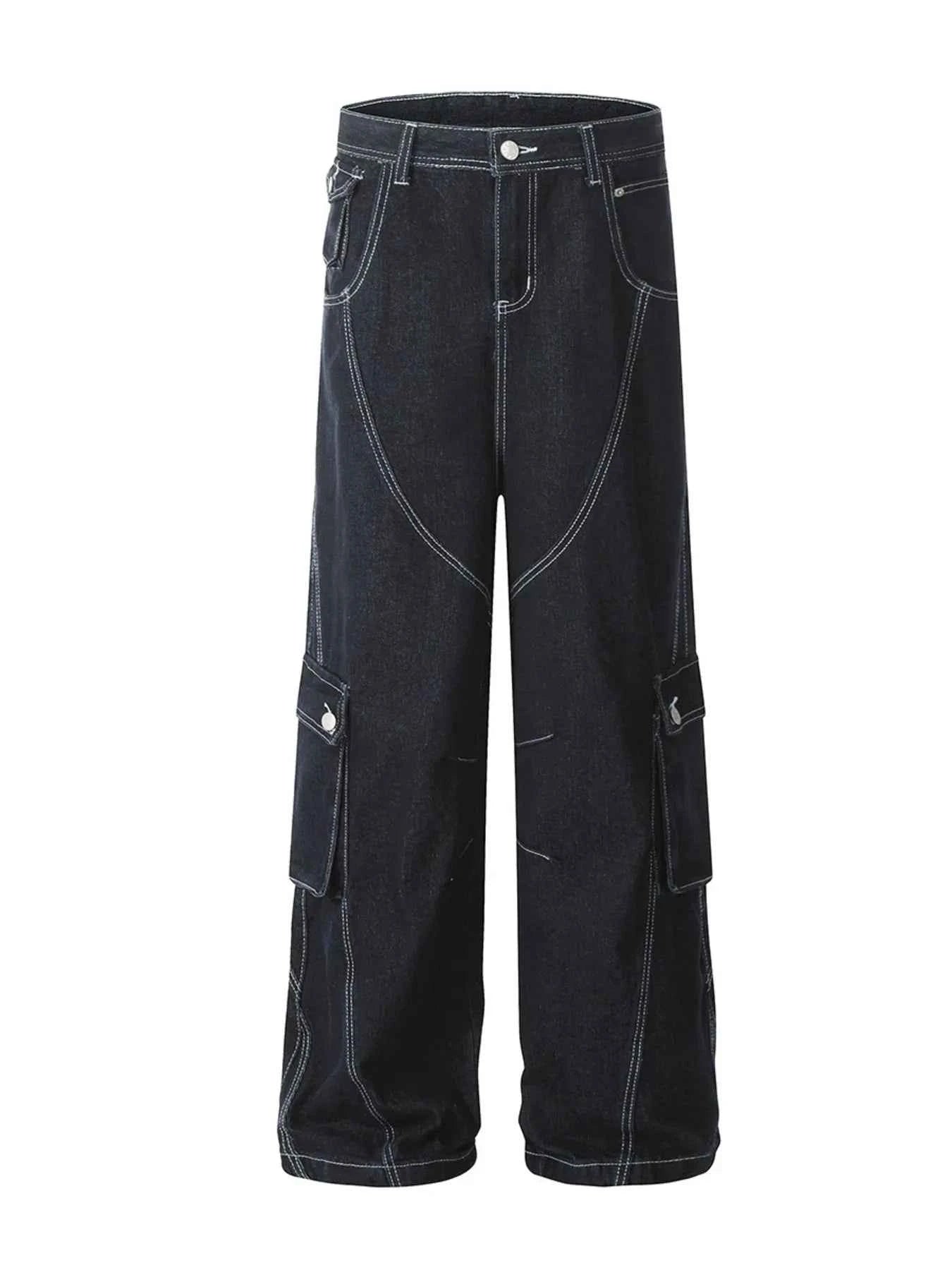Men's Cargo Straight Jeans with Contrast Stitching