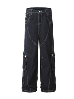 Men's Cargo Straight Jeans with Contrast Stitching