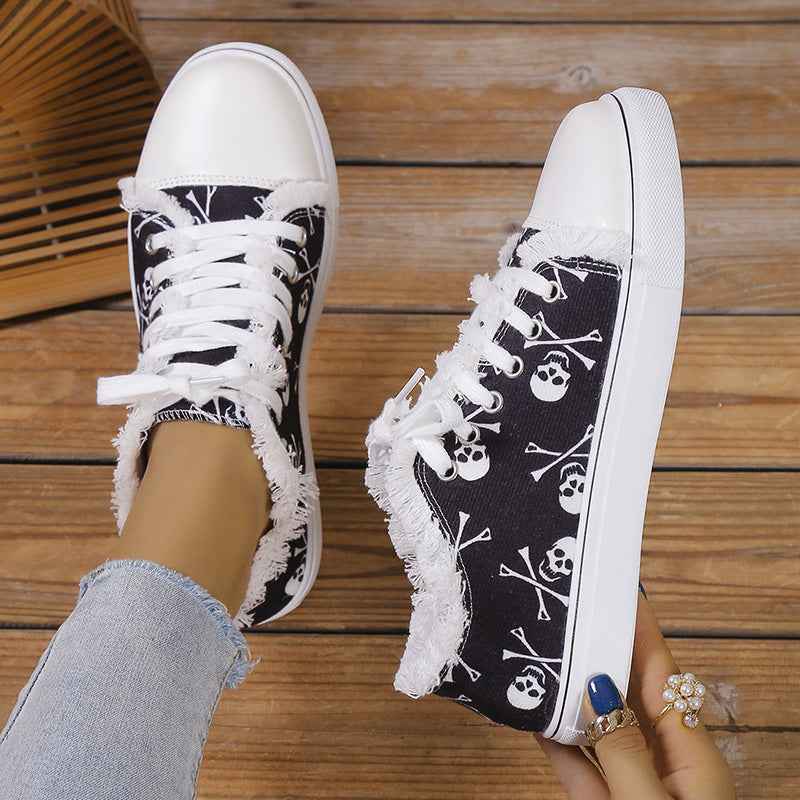 Raw Hem Printed Canvas Sneakers - Damned Threads