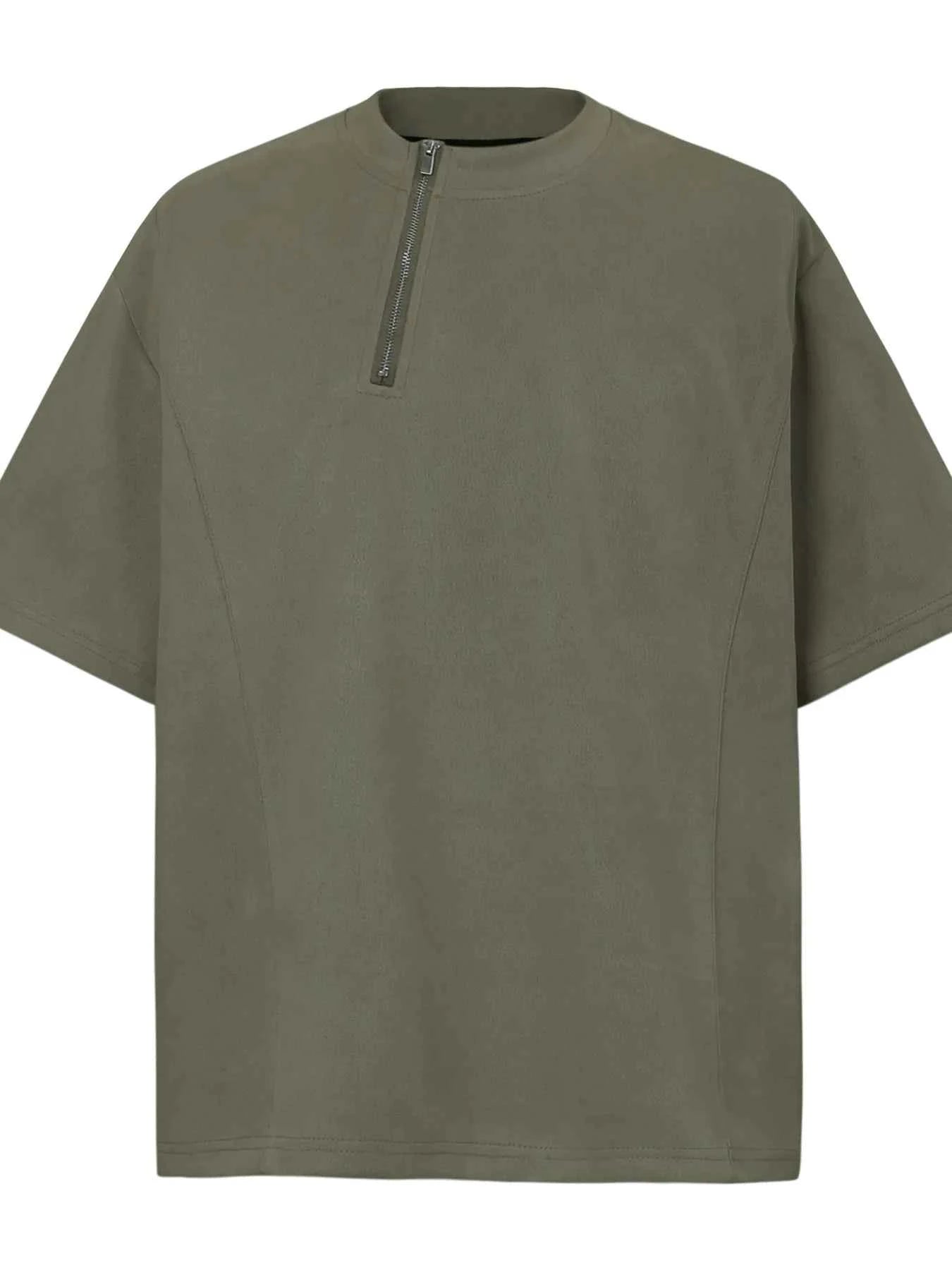 Men's Oversized Diagonal Zip Short Sleeve T-Shirt