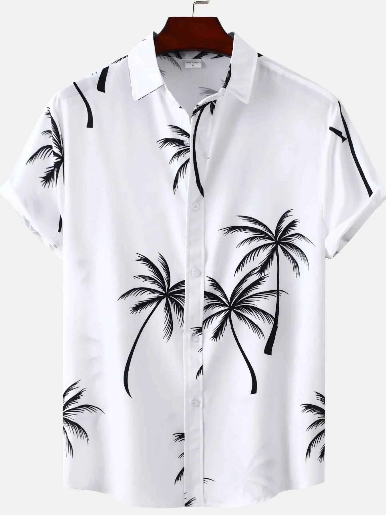 Men's Plus Size Tropical Palm Print Short Sleeve Button Down Shirt