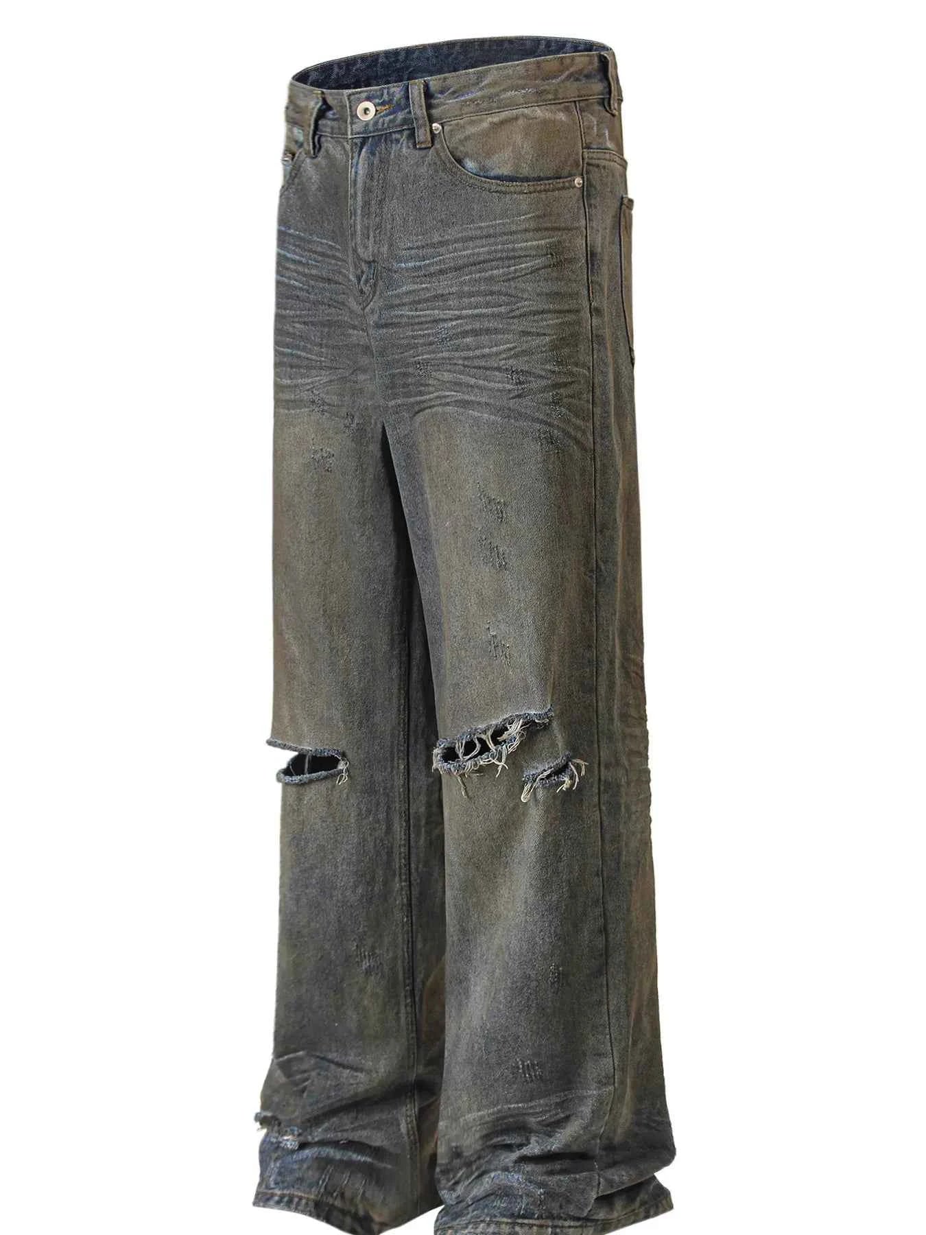 Men's Vintage Distressed Wide Leg Jeans