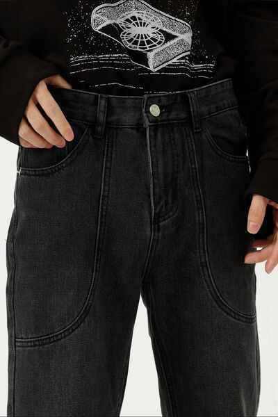 Straight-Leg Jeans with Stitch Detail - Damned Threads