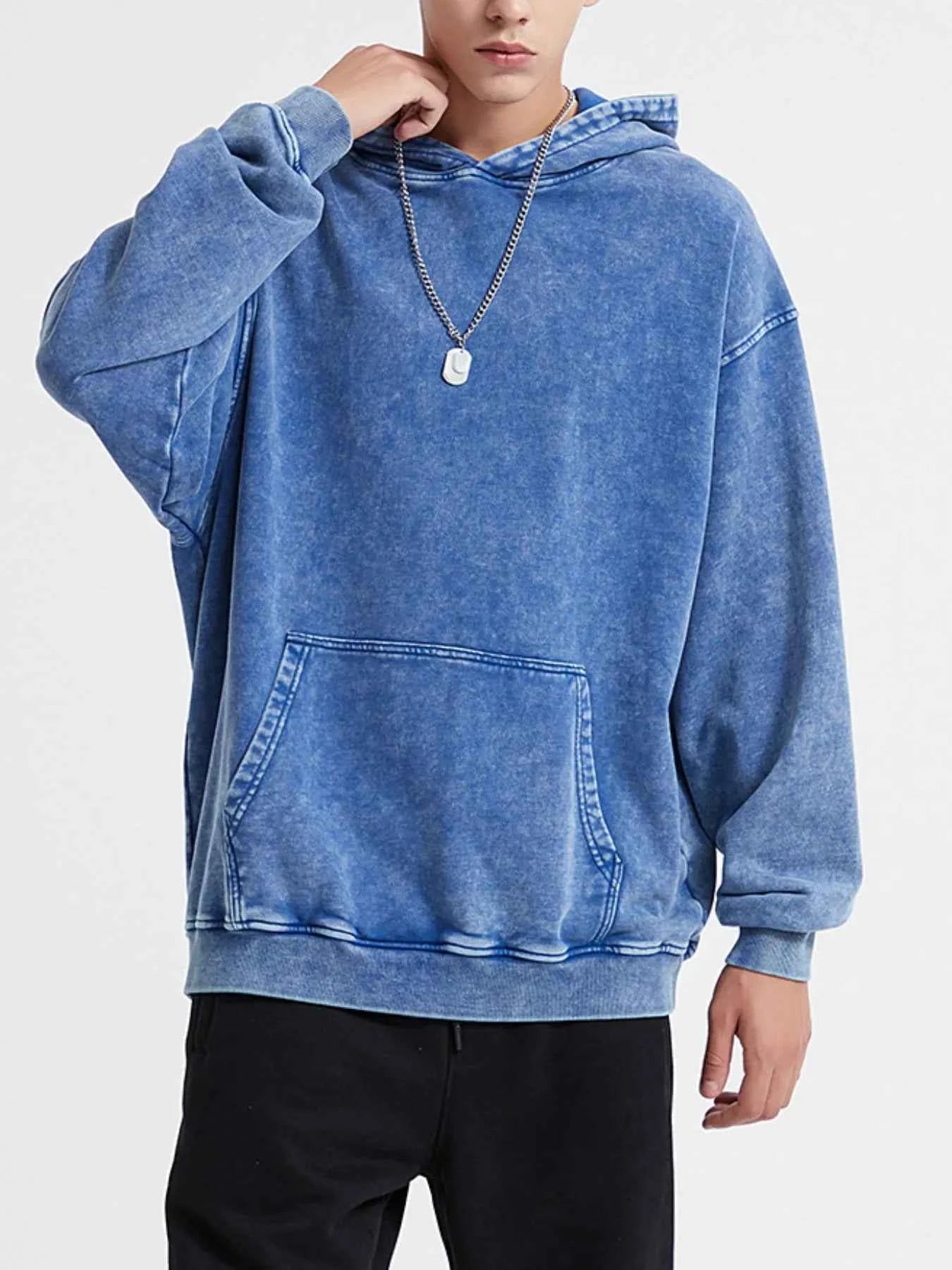 Men's Washed Oversized Long Sleeve Hoodie