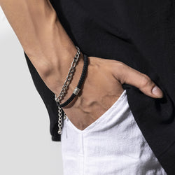 Black & Silver Double Bracelet Set - Damned Threads