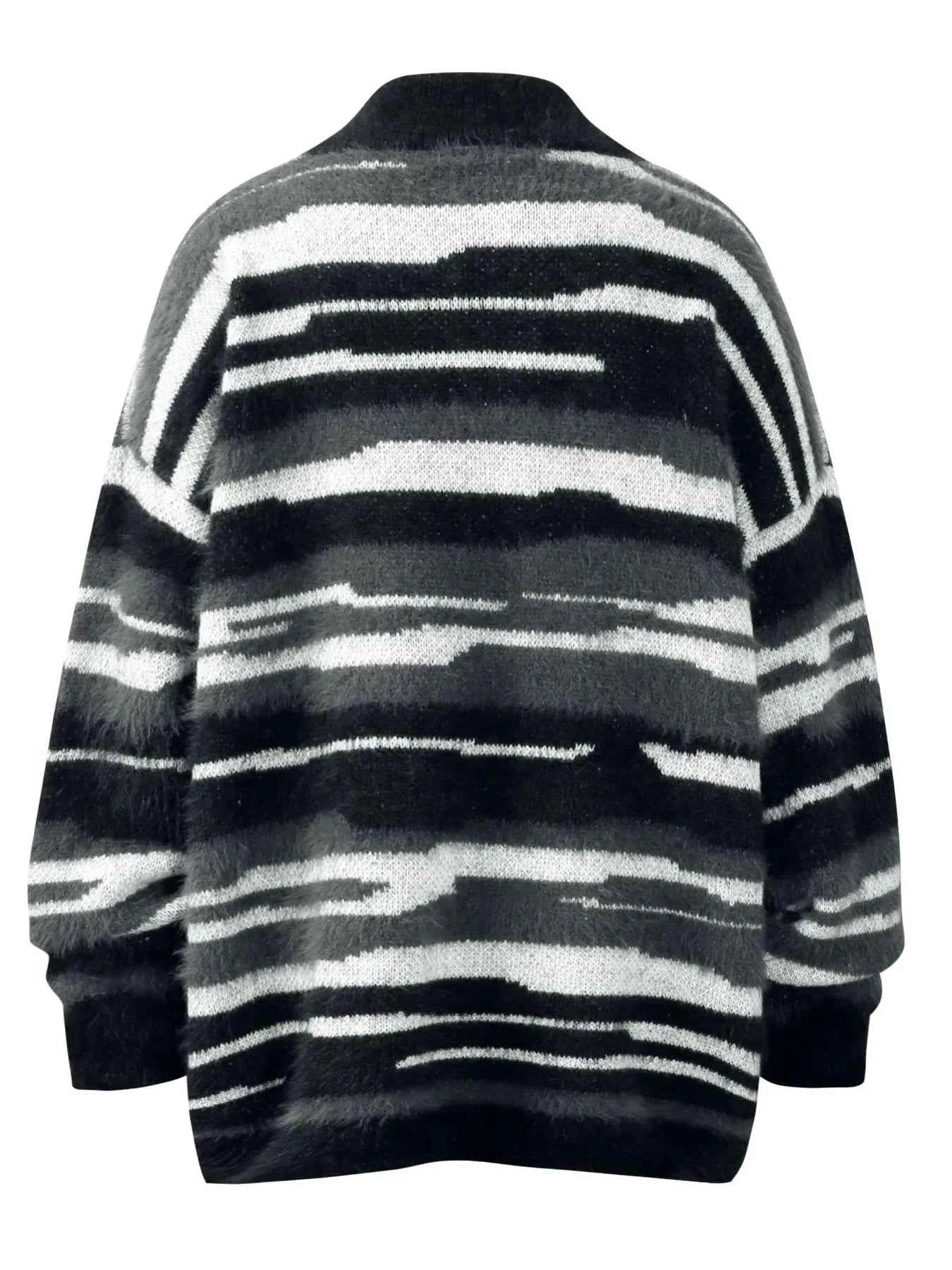 Men's Striped Fuzzy Zip-Up Cardigan