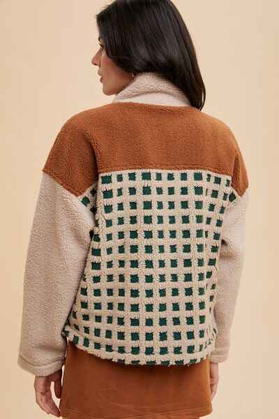 Annie Wear Plaid Zip Up Drop Shoulder Sherpa Jacket - Damned Threads