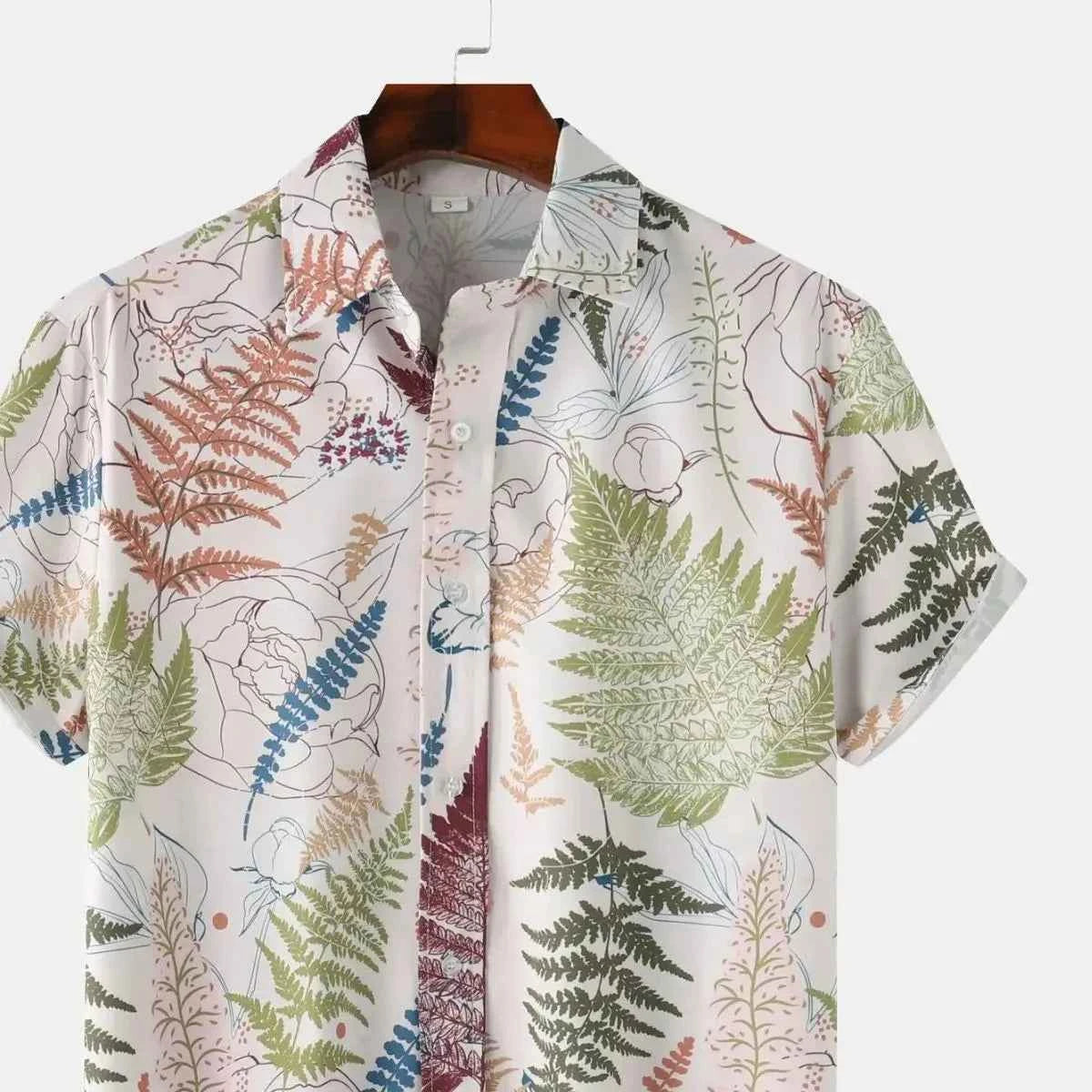 Men's Tropical Fern Print Short Sleeve Button-Up Shirt