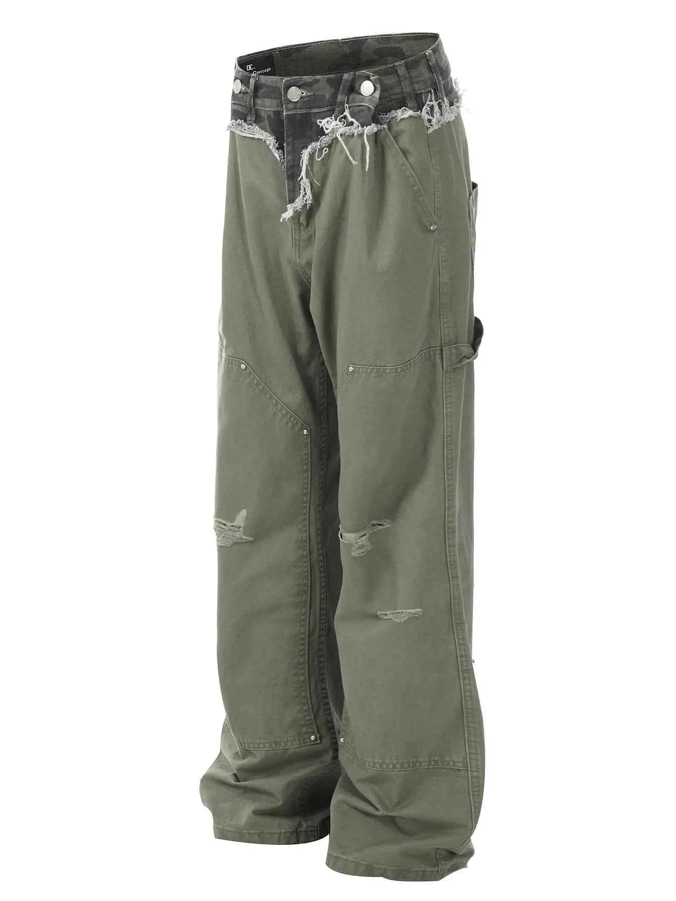 Men's Patchwork Distressed Frayed Hem Pants