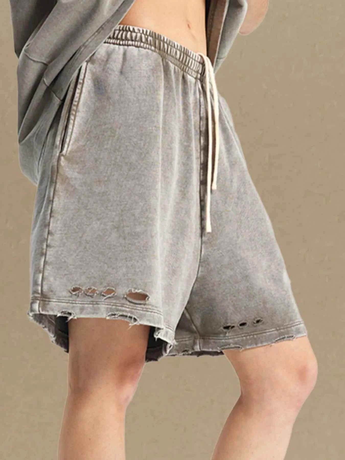 Men's Distressed Drawstring Shorts