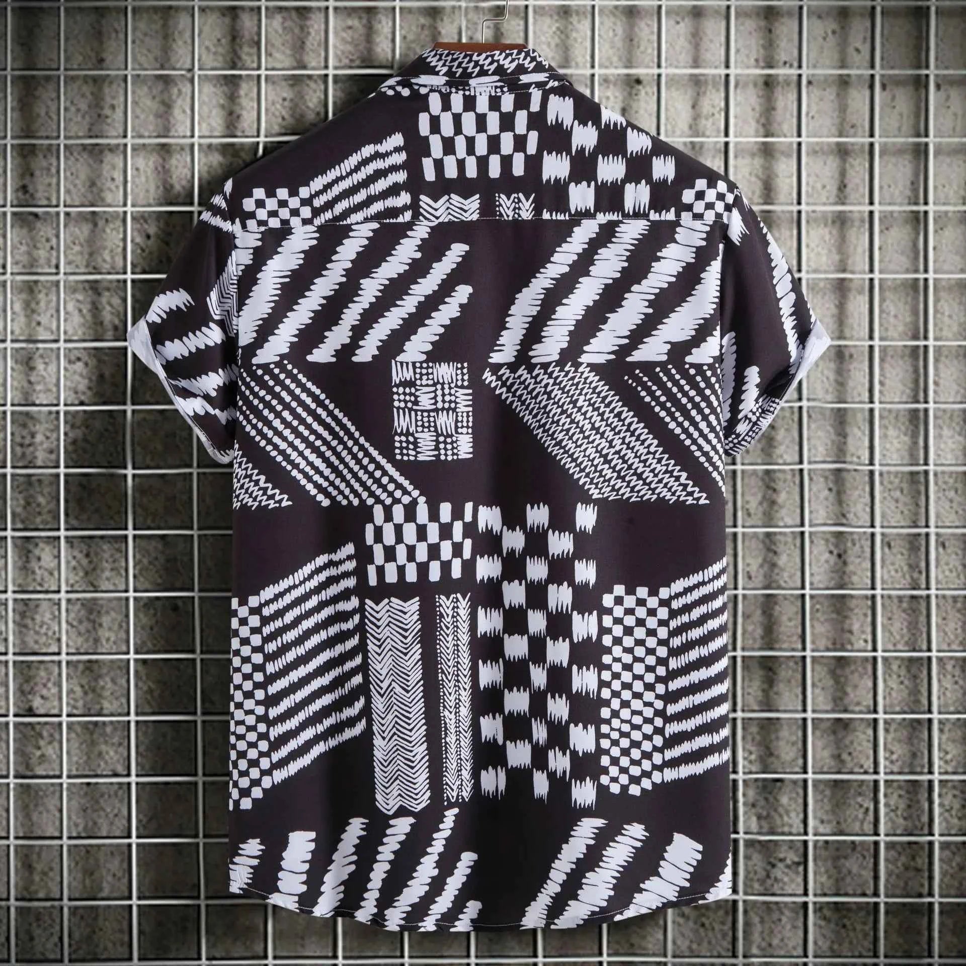 Men's Plus Size Geometric Pattern Short Sleeve Button-Up Shirt