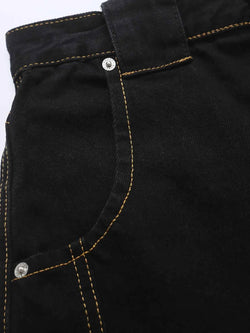 Men's High Waist Contrast Stitch Curved Jeans