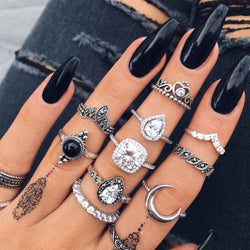 Alloy Synthetic Crystal 11-Piece Ring Set - Damned Threads