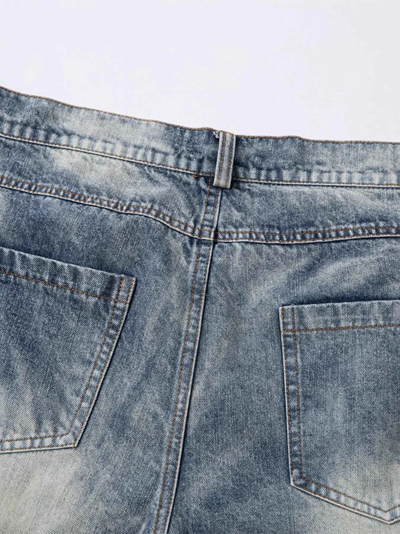 Men's Washed Wide Leg Pleated Jeans