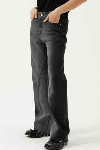 Frayed Hem Jeans with Pockets - Damned Threads