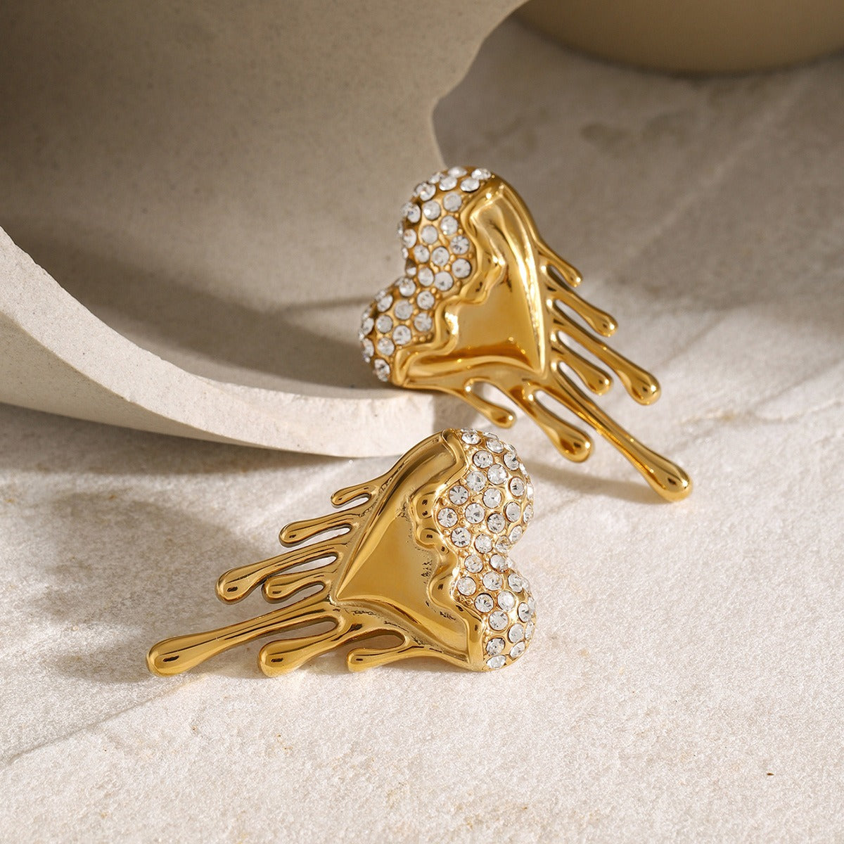 18K Gold / Silver Liquid Heart Diamond Earrings - Damned Threads