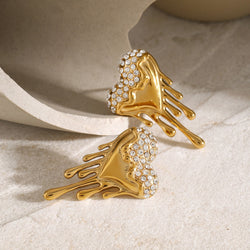 18K Gold / Silver Liquid Heart Diamond Earrings - Damned Threads