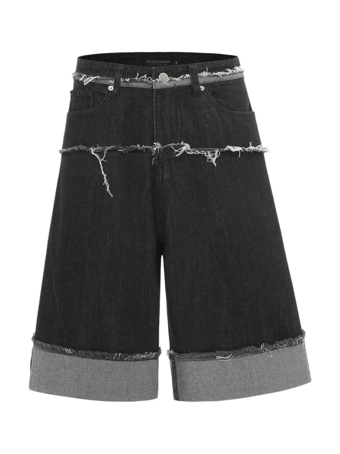 Men's Raw Hem Denim Bermuda Shorts with Contrast Cuffs