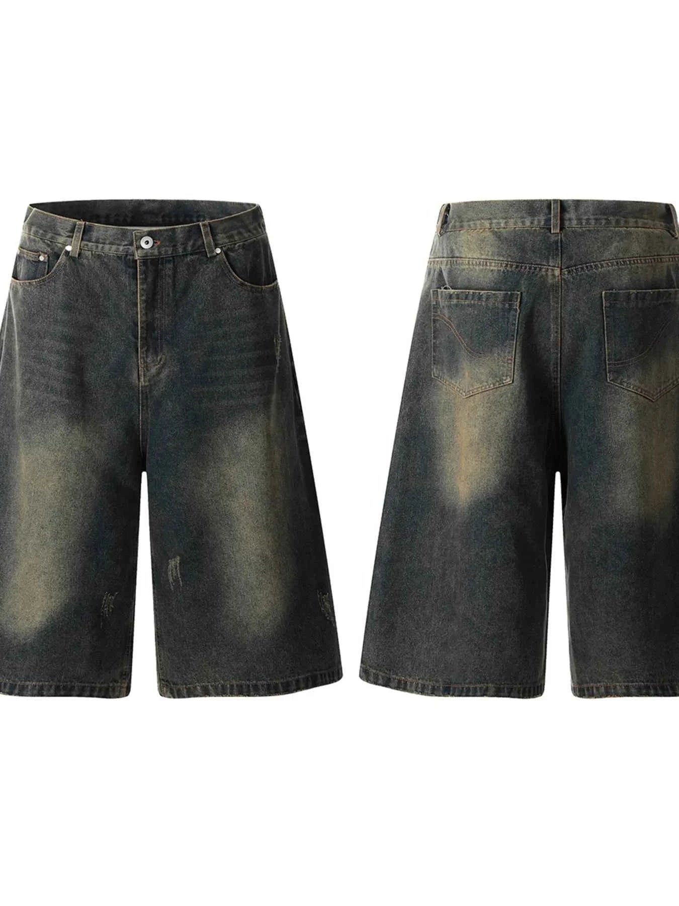 Men's Washed High-Waist Baggy Denim Shorts