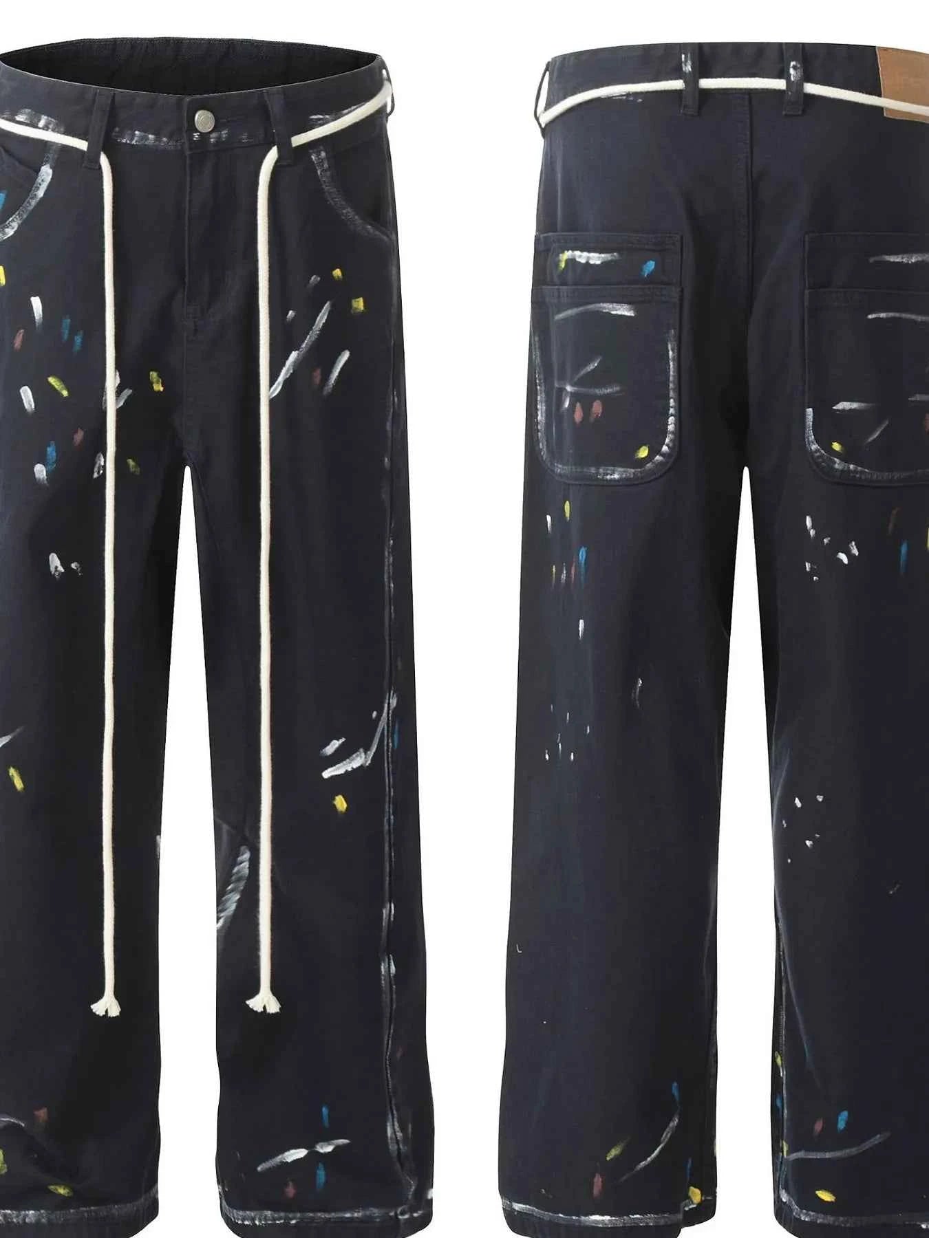 Men's Artistic Paint Splatter Wide Leg Baggy Jeans
