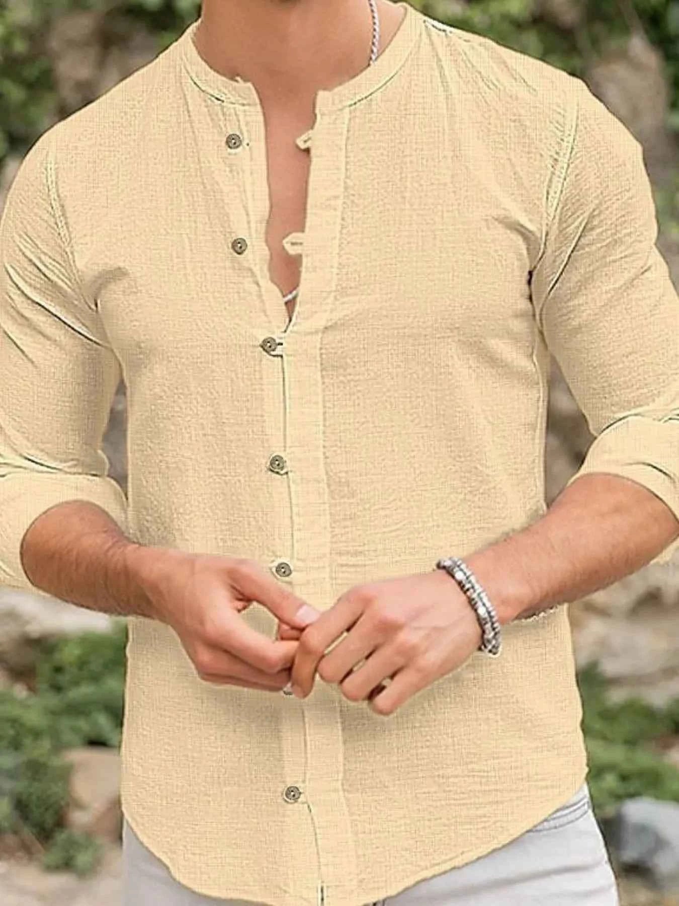 Men's Full Size Mandarin Collar Button-Down Shirt Plus Size