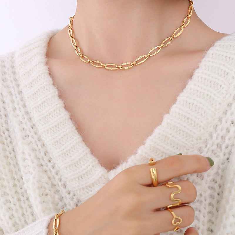 18K Gold Geometric Design Luxury Bracelet Necklace Set - Damned Threads