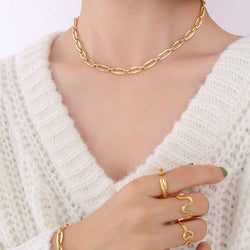 18K Gold Geometric Design Luxury Bracelet Necklace Set - Damned Threads