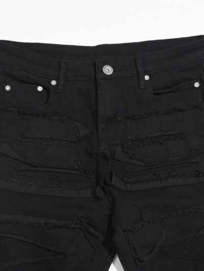 Men's Washed Distressed Panelled Jeans - Damned Threads