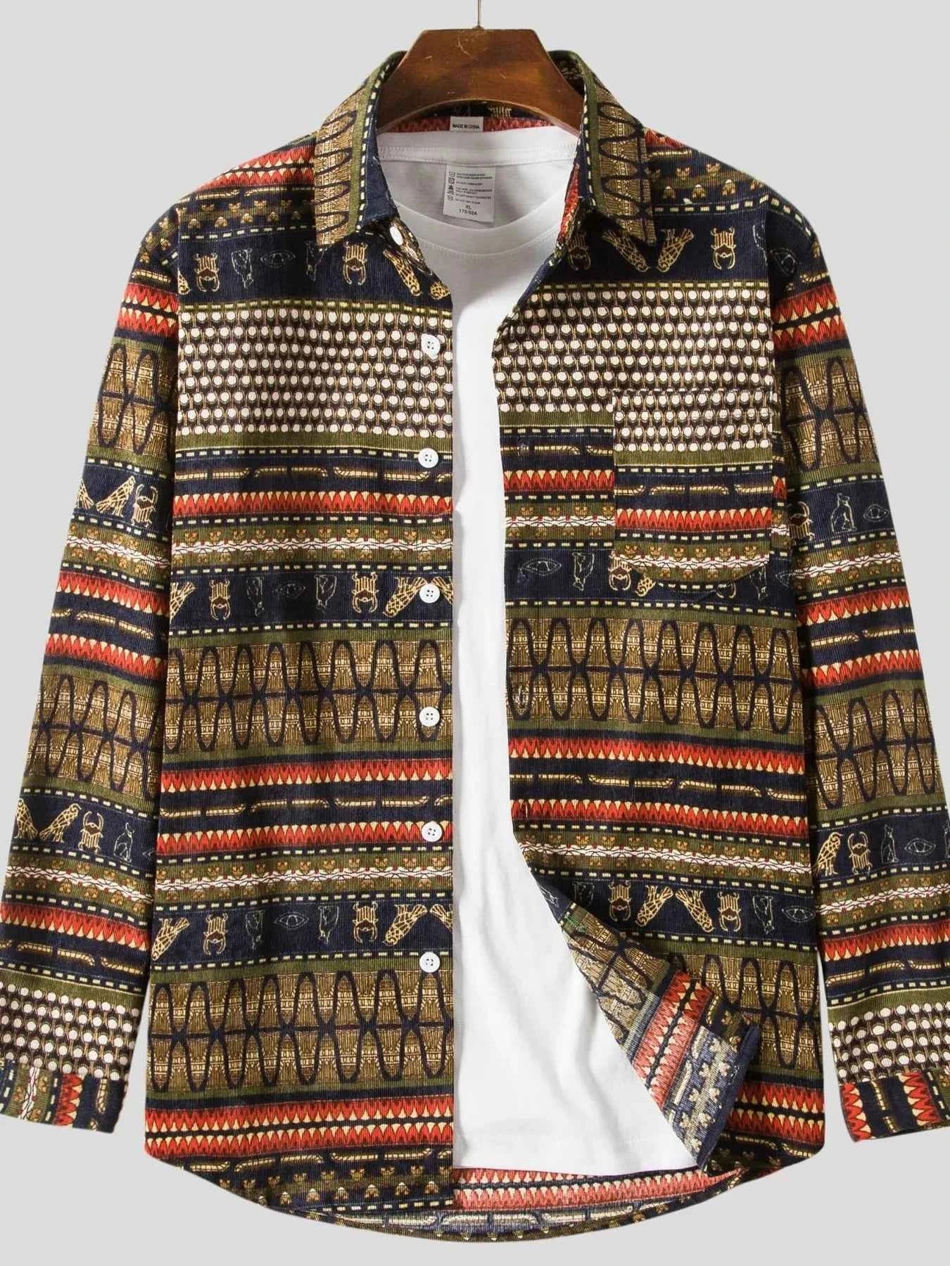Men's Vintage Ethnic Print Button Down Shirt