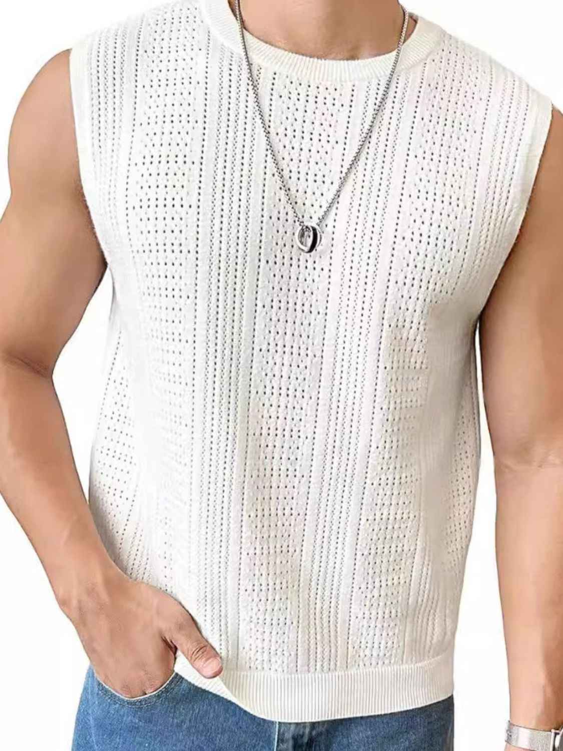 Men's Full Size Eyelet Round Neck Tank Plus Size - Damned Threads