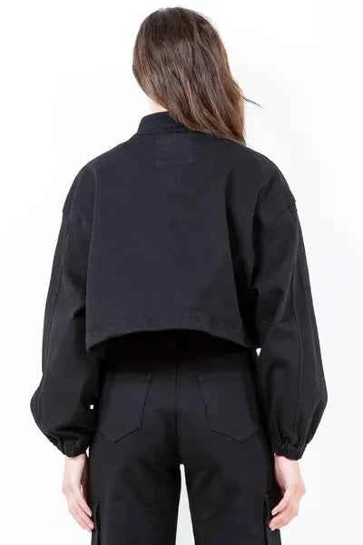 American Bazi Full Size Drawstring Hem Cargo Pocket Cropped Worker Jacket Plus Size - Damned Threads