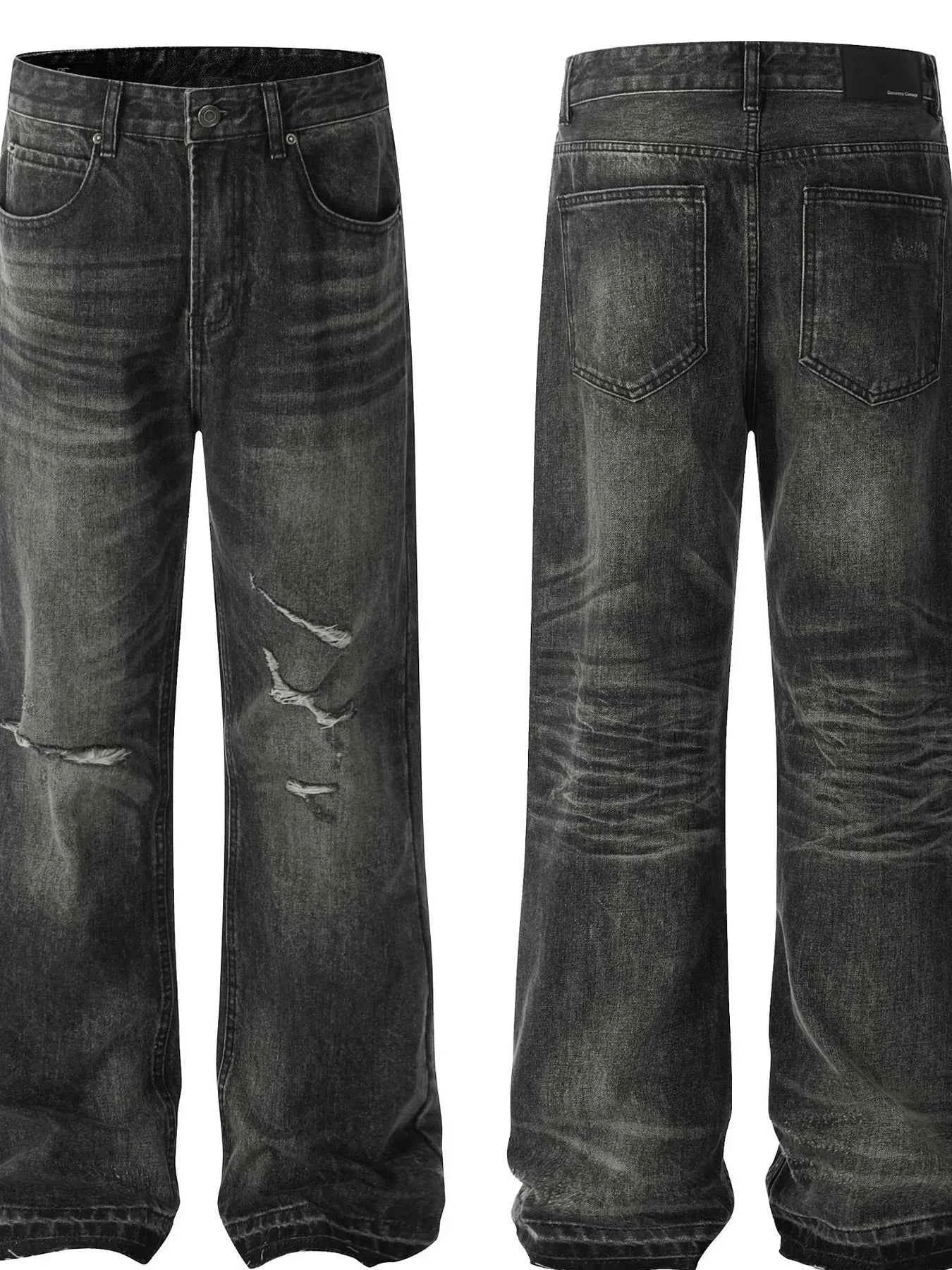 Men's Distressed Washed Straight Jeans