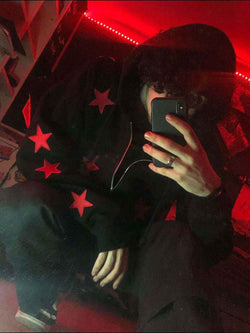 Men's Contrast Star Hooded Zip Up Hoodie - Damned Threads